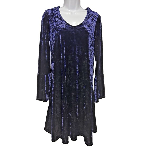 Karen Kane Dresses & Skirts - Karen Kane Velvet Dress Woman's M Dark Purplish Blue Bell Sleeves Stretch Gothic